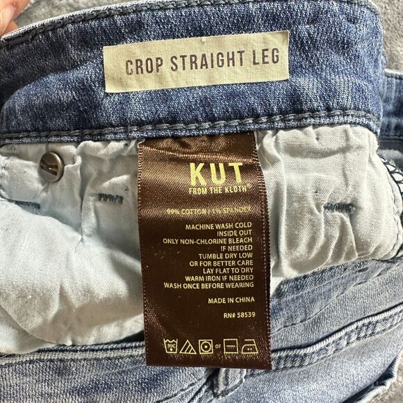 Kut from the Kloth Jeans Womens 4 Blue Crop Straight Leg Raw Hem Denim Pants - Picture 6 of 14